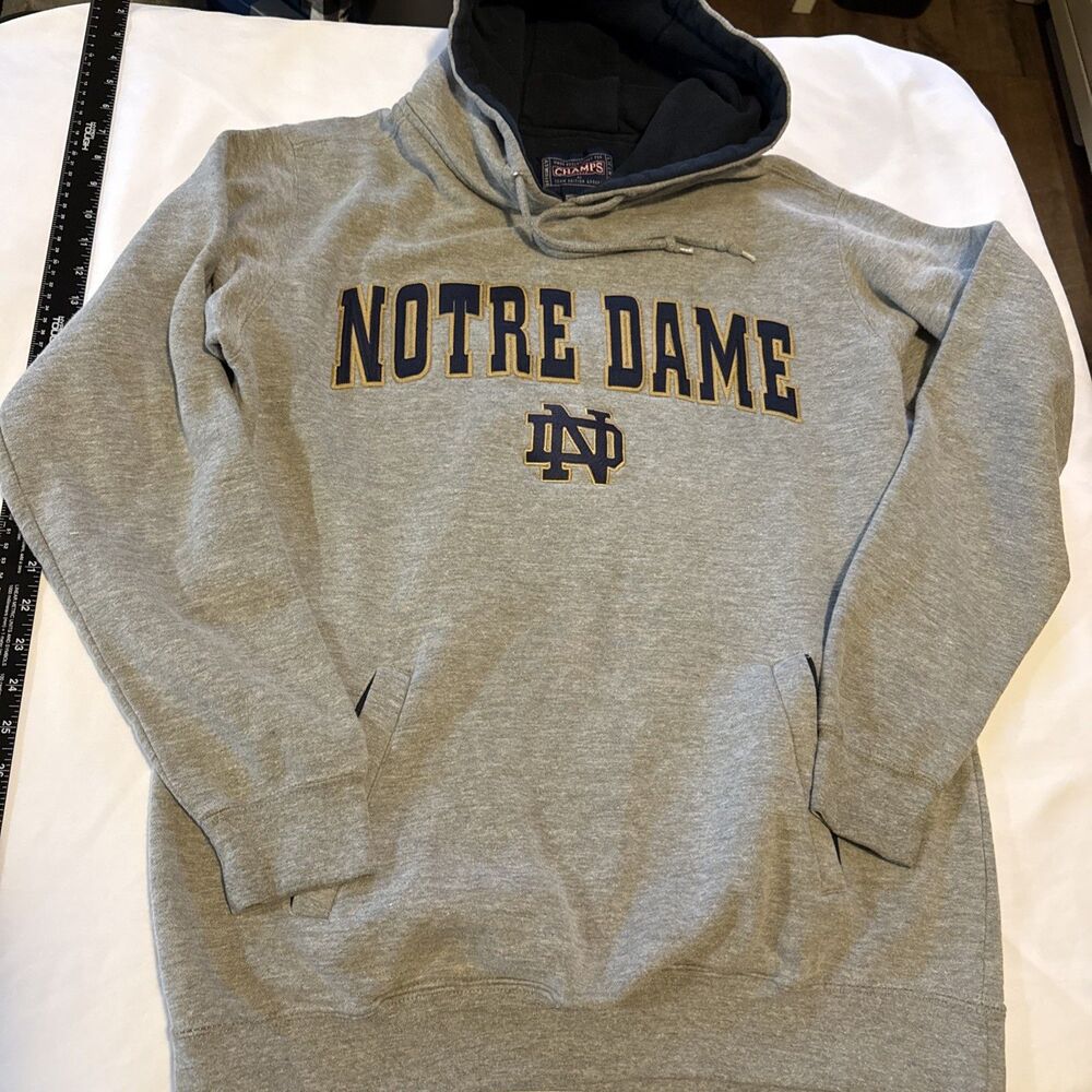Champs Notre Dame Mens S Gray Hoodie Embroidered Y2k Vintage Retro 2000s